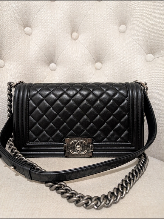 CHANEL Handbags - Chanel Black Quilted Leather Boy Bag with Chain Strap